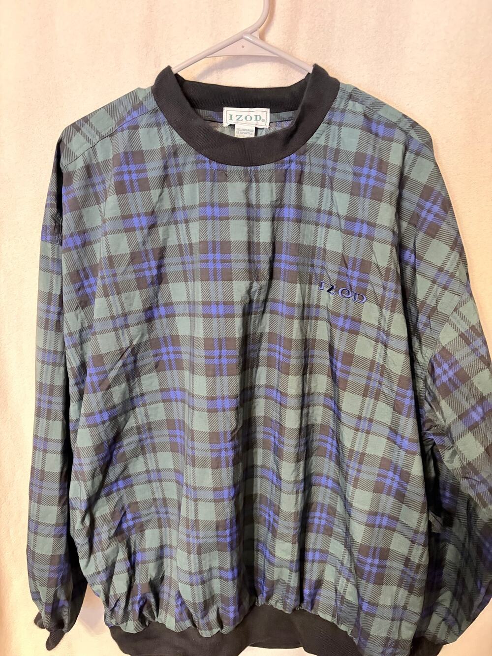 Vintage 90s IZOD Plaid Pullover Windbreaker Green Blue Golf Gorpcore